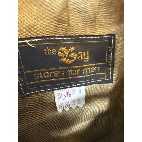 Vintage The Bay 100% Leather Jacket Men 36 Tan Bomber Style 70s Hippie - Picture 6 of 9